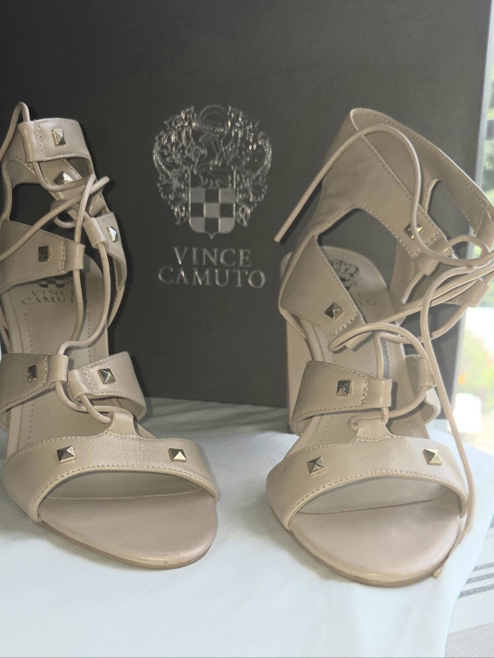 Vince Camuto Blush Lace-Up Studded High Heel Sandals